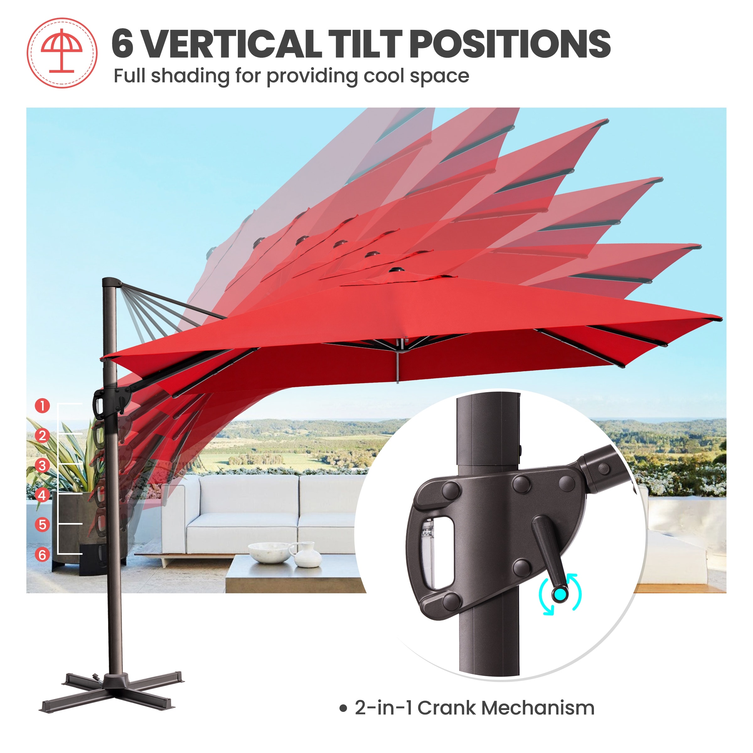 9 by 15 cantilever patio umbrella PURPLE LEAF 9' x 11.5' Rectangle 360 Rotation Beige Key Features FUFU&GAGA 15-ft x 9-ft Wine