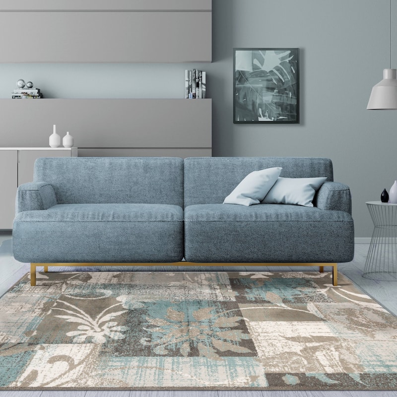 Superior Pastiche Contemporary Floral Patchwork Area Rug - 9' x 12' - Rivulet
