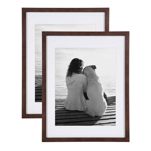 DesignOvation Gallery Wood Wall Picture Frame, Set of 2 - 14x18 matted to 11x14 - Walnut Brown