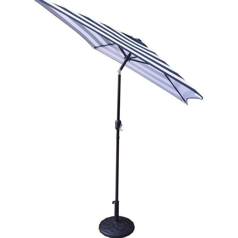 9 Feet Black/White Strip Tilt Market Umbrella with Stand/Base Set
