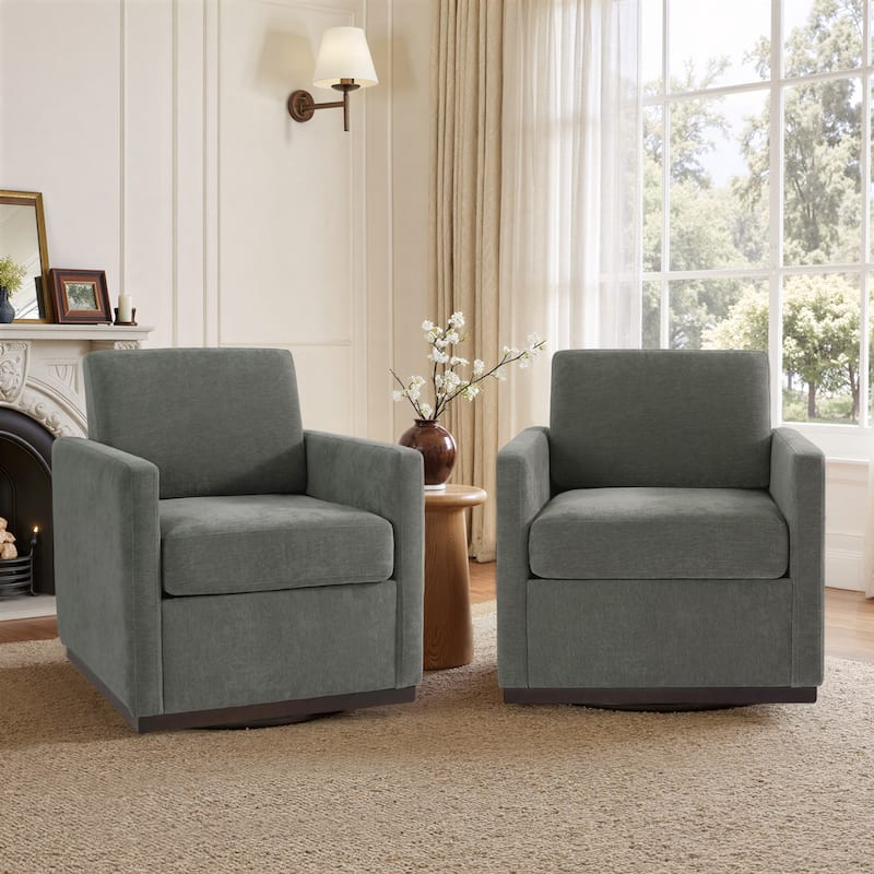 Set of 2 Modern Swivel Accent Armchairs Upholstered Arm Chairs