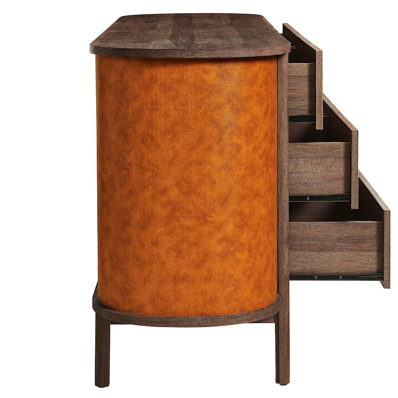 Coralie Curved 6-Drawer Vegan Leather Oval Dresser