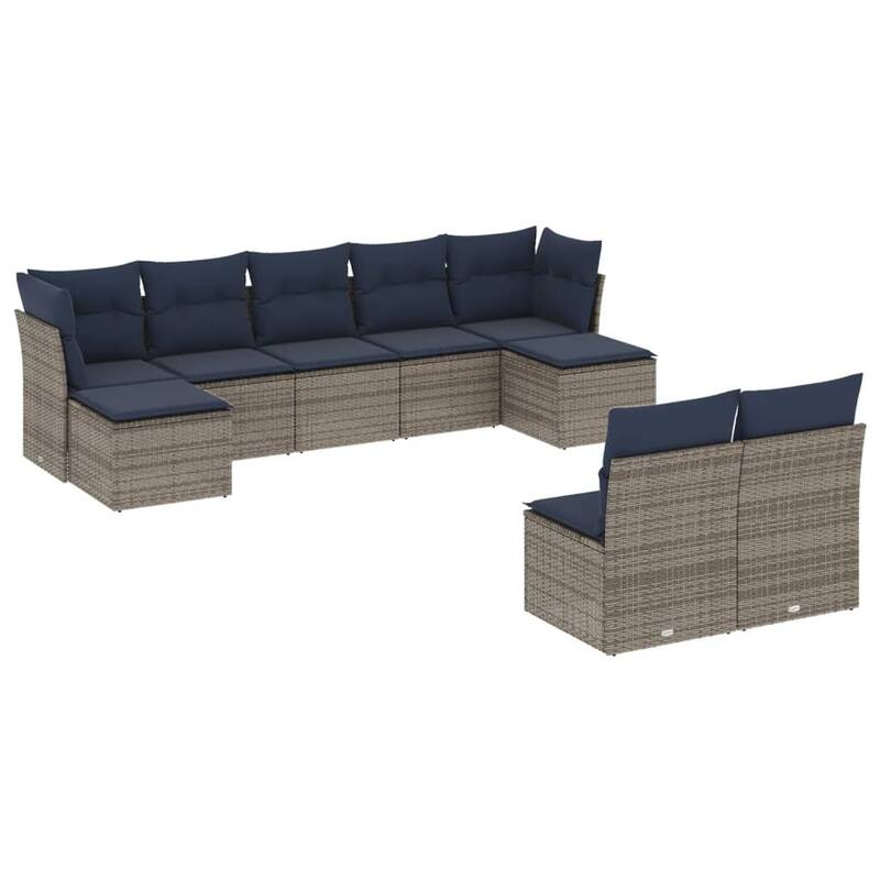 vidaXL 9/10 Piece Patio Sofa Set with Cushions Black/Brown/Gray Poly Rattan - 21.7 x 24.4 x 27.2