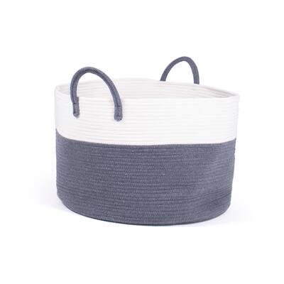 Humble Crew Essentials Large Coiled Cotton Rope Basket, White/Blue