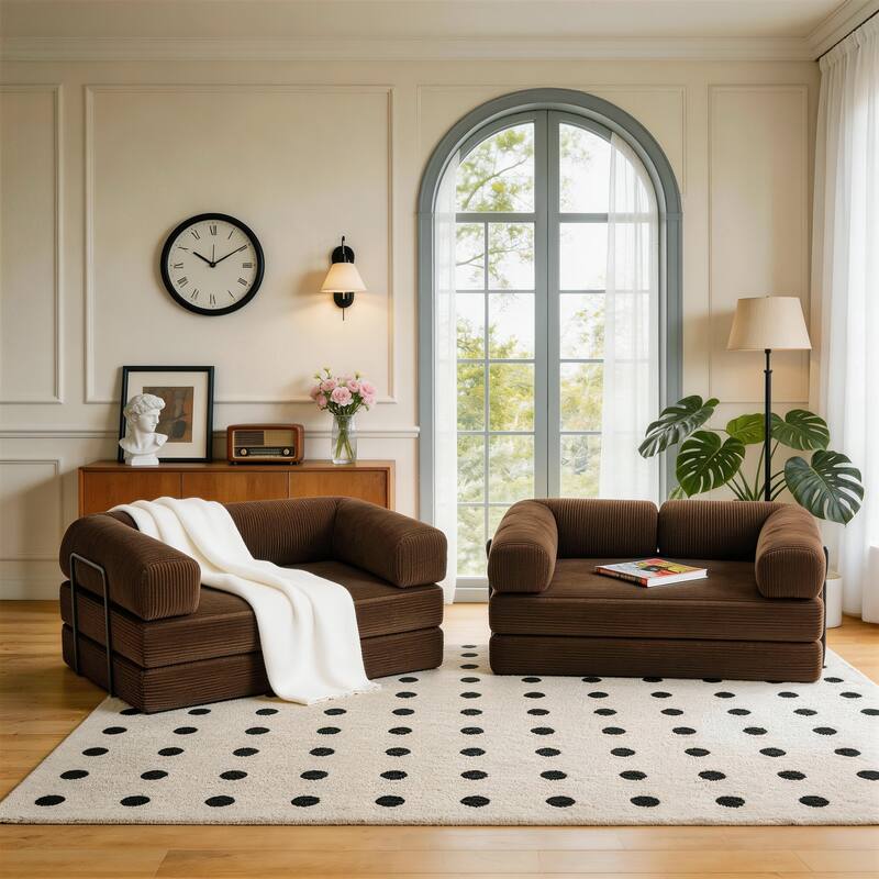 2 Set Corduroy Large Couch Convertible Floor Sofa Bed Sleeper