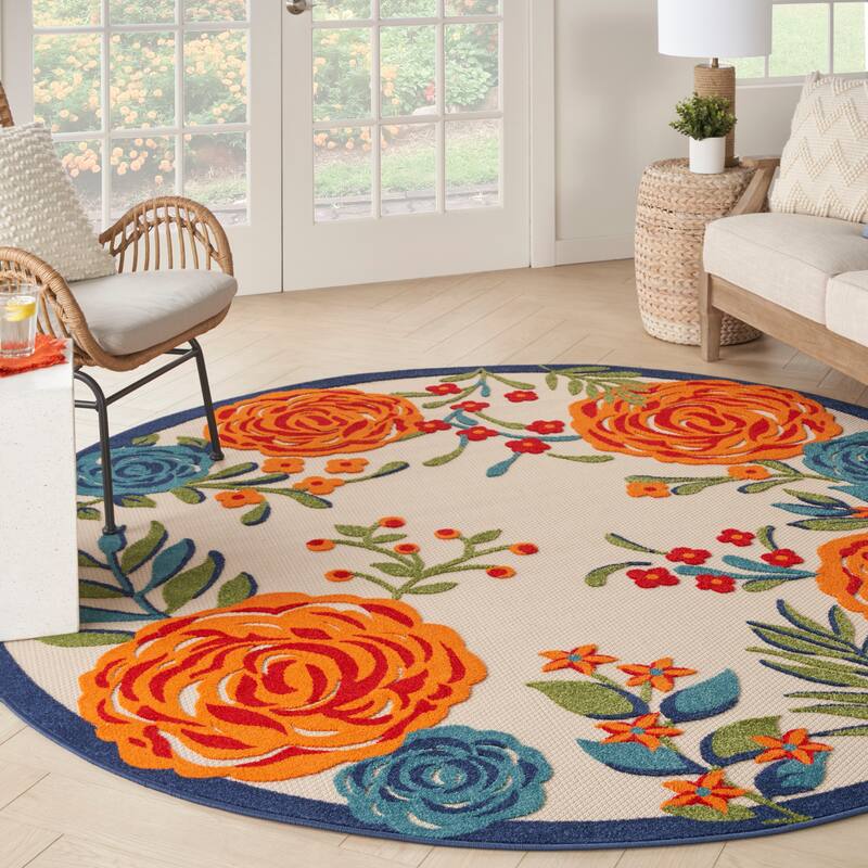 Nourison Aloha Indoor/Outdoor Floral Area Rug - 7'10" x Round - Multi