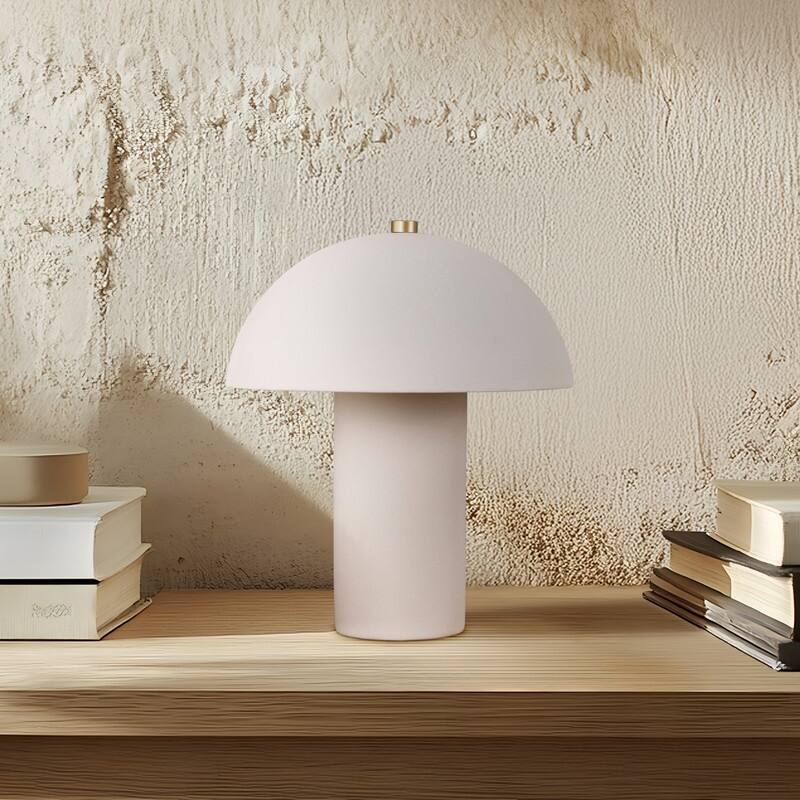 Brightech Alba LED Off-White Cream Ceramic Midcentury Round Dome Dimmable Bedside Nightstand Desk Lamp