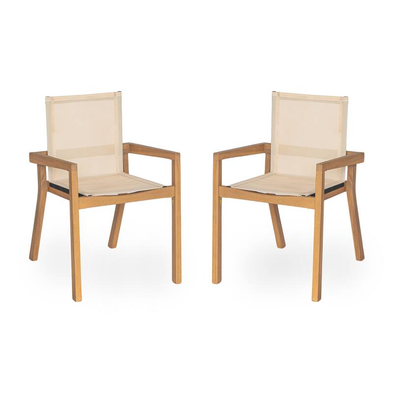 Belfast Outdoor Acacia and Mesh Dining Chairs (Set of 2) by Christopher Knight Home