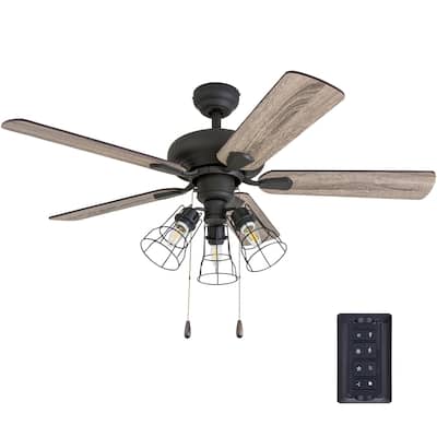 Prominence Home Madison County Industrial 42" Aged Bronze LED Ceiling Fan, Cage Industrial 3-Light, 3 Speed Remote