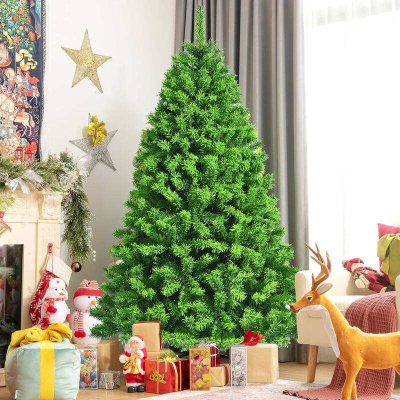 Costway 6.5ft Green Flocked Hinged Artificial Christmas Tree w/ Metal