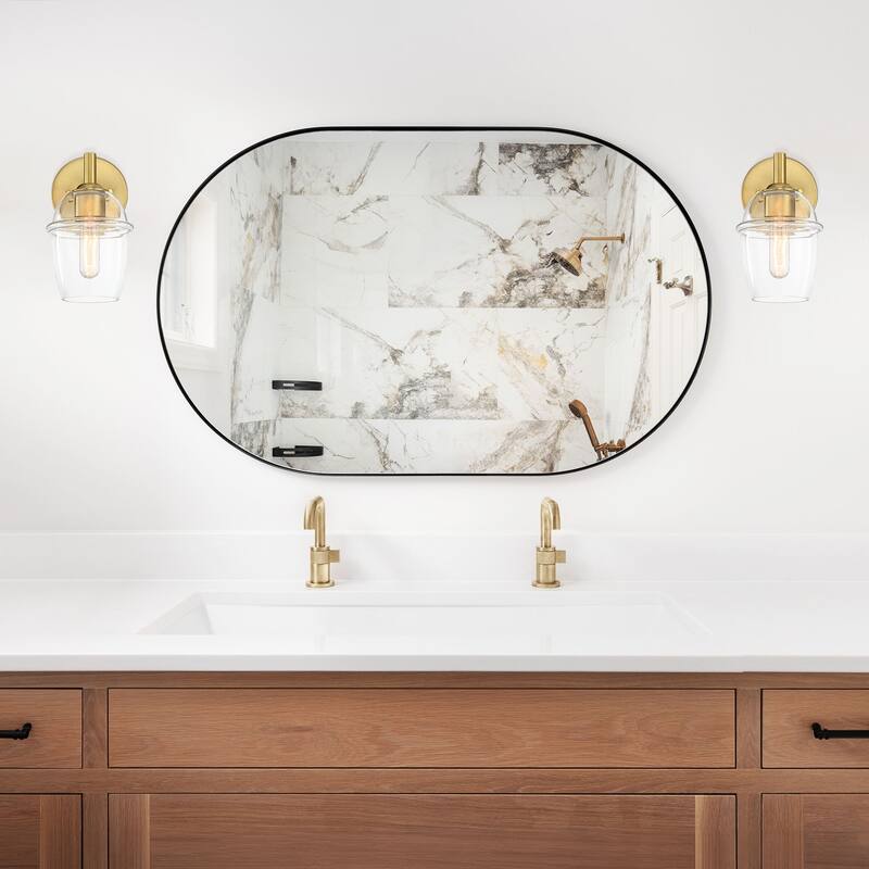 Summer Jazz 5.5 in. 1-Light Brushed Gold Wall Sconce Light with Clear Glass Shade for Bathrooms