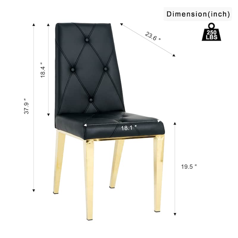 PU light luxury dining chair with electroplated chair legs set of 2