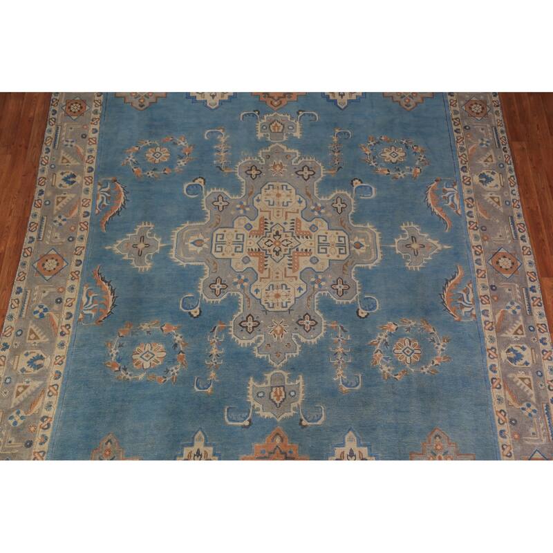 Traditional Blue Tabriz Persian Area Rug Hand-Knotted Wool Carpet - 9'4"x 12'5"