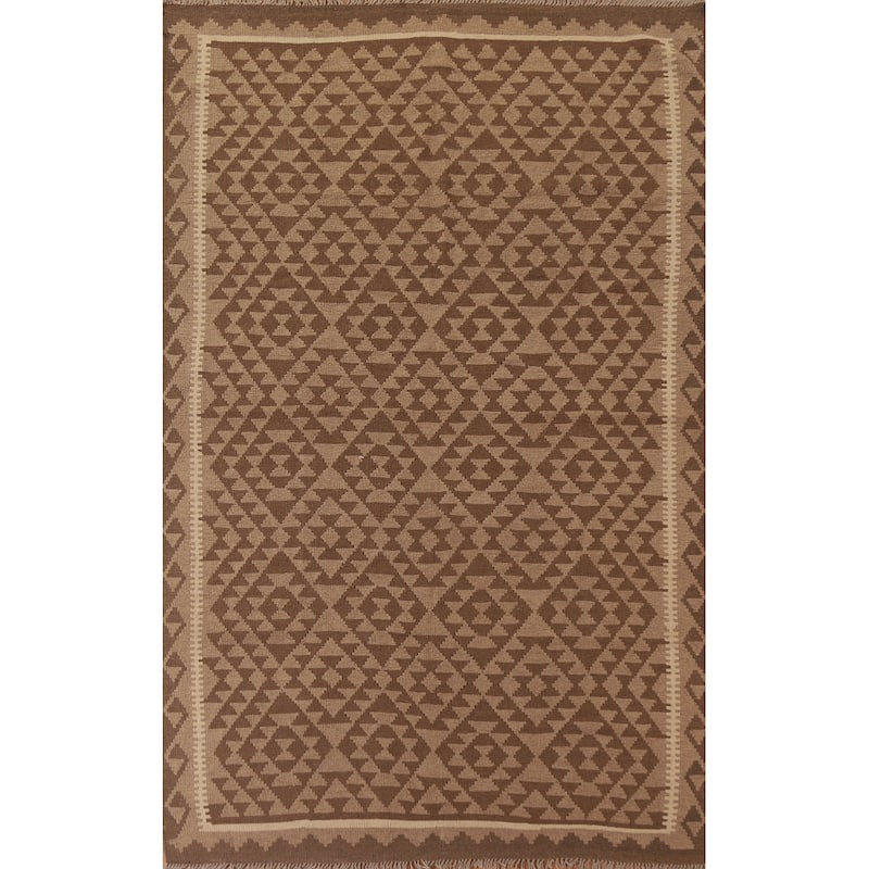 Geometric Kilim Reversible Area Rug Flat-weave Living Room Wool Carpet - 6'9" x 9'10"