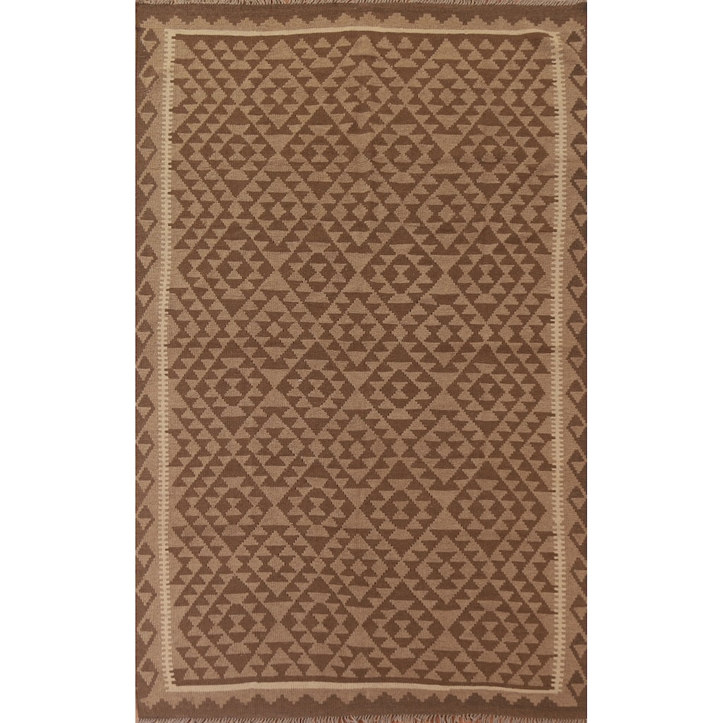 Geometric Kilim Reversible Area Rug Flat-weave Living Room Wool Carpet - 6'9" x 9'10"