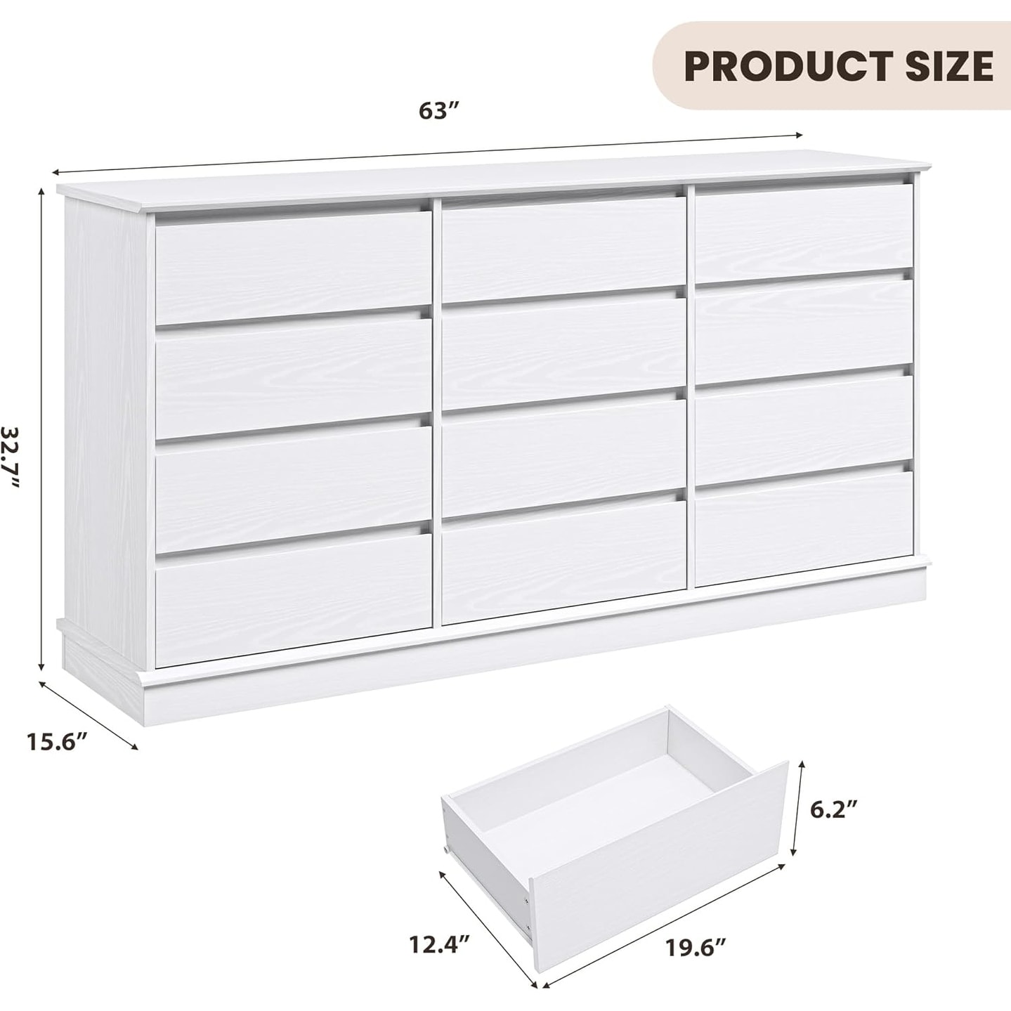 White 12-Drawer Large Double Chest with Deep Drawers