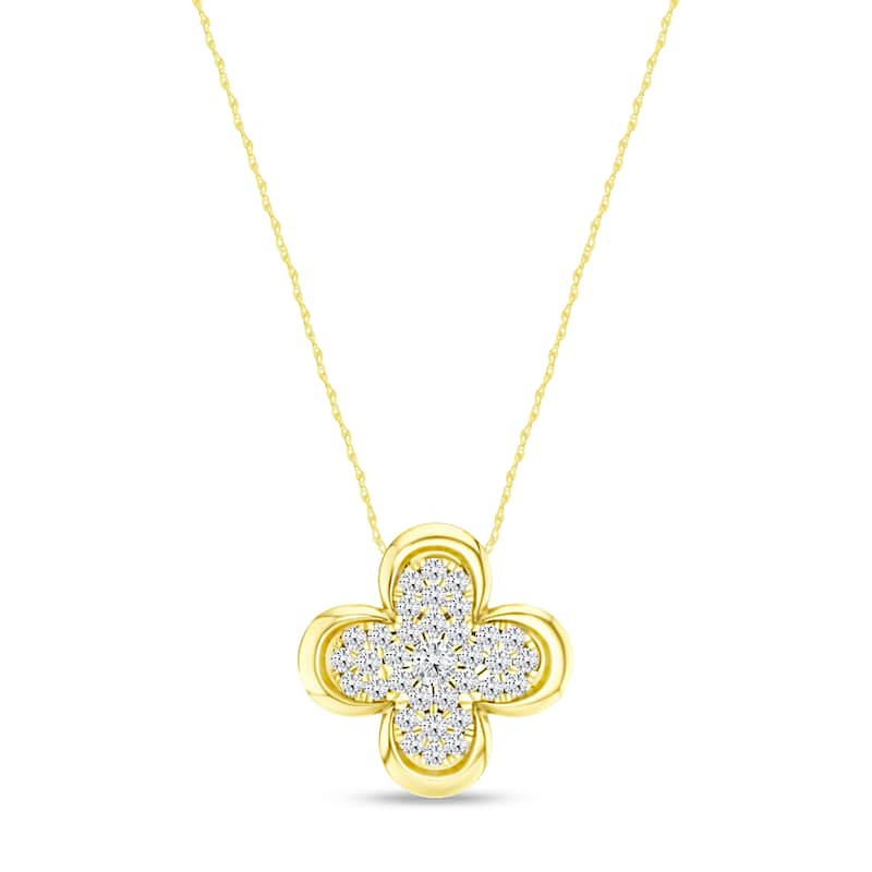1/5ct TDW Diamond Clover Frame Pendant Necklace in 10k Gold for Women - Yellow