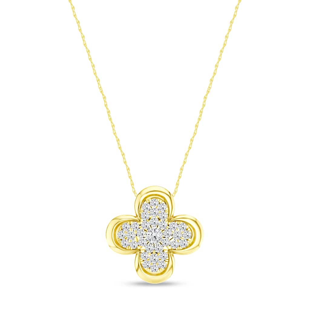 1/5ct TDW Diamond Clover Frame Pendant Necklace in 10k Gold for Women