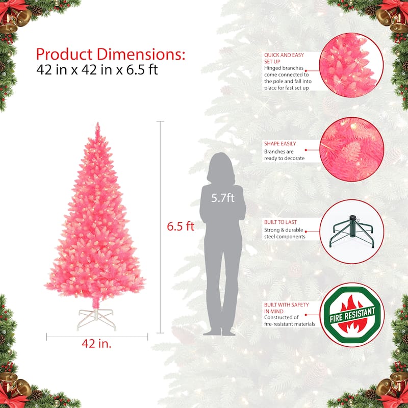 Puleo International 6.5' Pre-Lit Fashion Pink Artificial Christmas Tree - 6.5