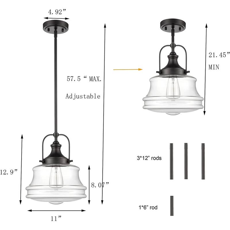 Morandi Industrial Pendant Light Schoolhouse Hanging Light 1-Light