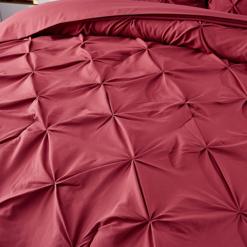 Burgundy Pintuck Comforter Set Pinch Pleated Bed in A Bag