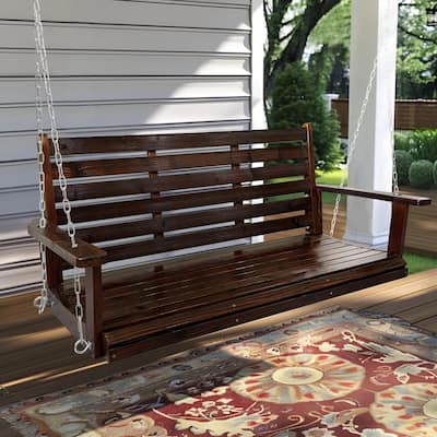 Fortune Candy Wooden Porch Swing with Hanging Chains and 7mm Springs for Outdoor Patio Garden Yard