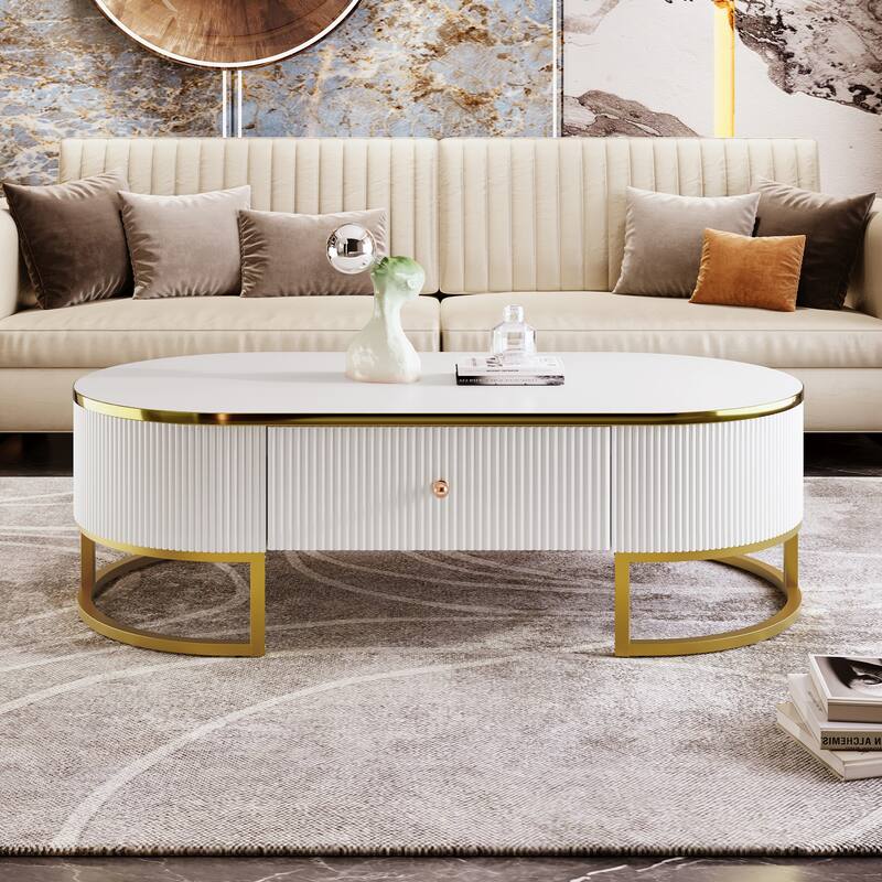 Oval Coffee Table Center Table with Drawers
