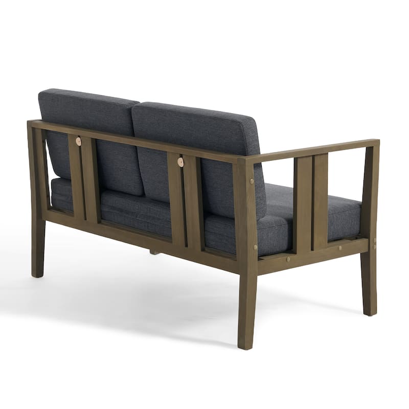 Uixe Teak Patio Loveseat with Coffee Table Outdoor Conversation Set