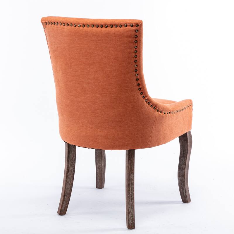 Ultra Side Dining Chair with Thickened Fabric and Solid Wood Legs, Bronze Nail Head, Set of 2
