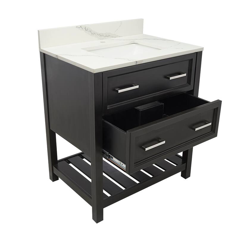 Tremblant 31" Bathroom Vanity in Espresso with Quartz Stone Vanity Top Sink w/ Backsplash in Galaxy White Single Hole