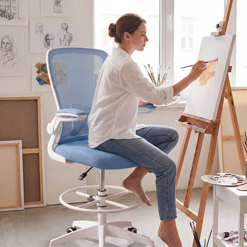 Gymax 2PCS Home Office Drafting Chair w/Flip-Up Armrests Adjustable