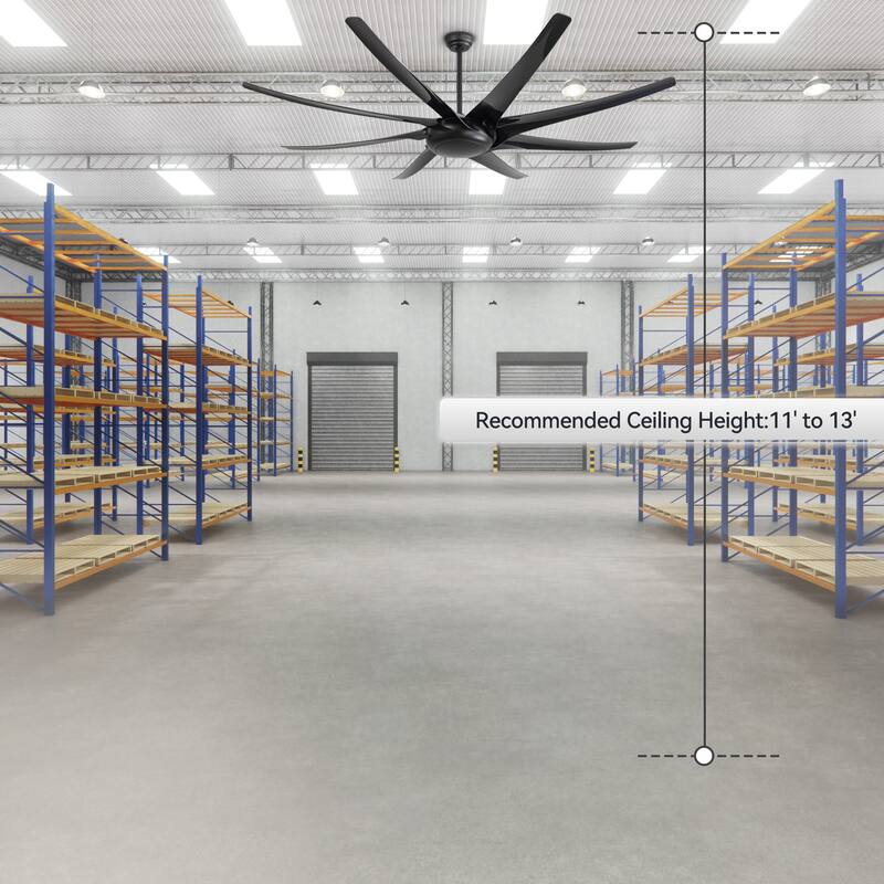 Large 100/84-inch 8-Blade Matte Black Ceiling Fan with Remote,No Light