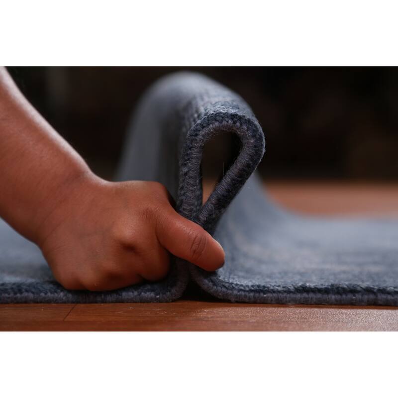 Hand Knotted Oriental 100% Wool Carpet Modern Solid Navy Blue & Blues Gabbeh Runner Rug - 7' 11'' X 2' 9''