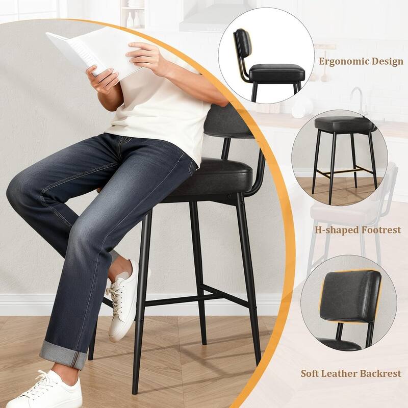 Modern Upholstered Counter Height Barstool Chairs Set of 2