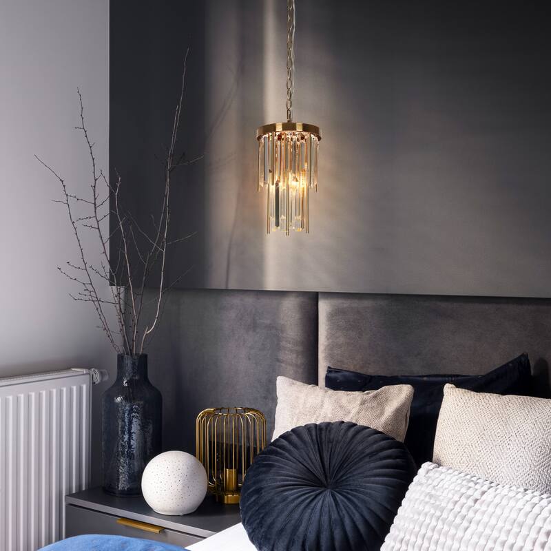 Modern Crystal 1-Light Gold Pendant Light for Kitchen Island Dining Room