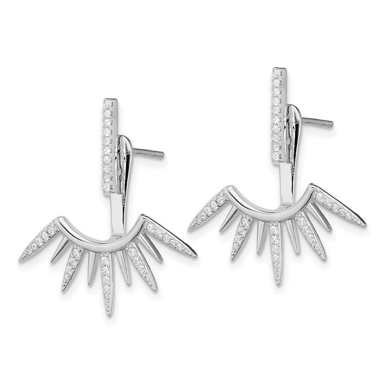 Curata 925 Sterling Silver Rhodium plated CZ Cubic Zirconia Front and Back Spike Post Earrings (18mm x 26mm)