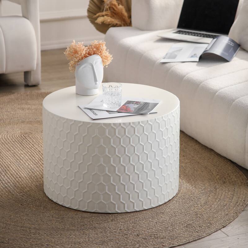 Stylish Nesting Coffee Table Set Modern Round Coffee Table with Honeycomb Design, for Living Room, 2-Piece Set