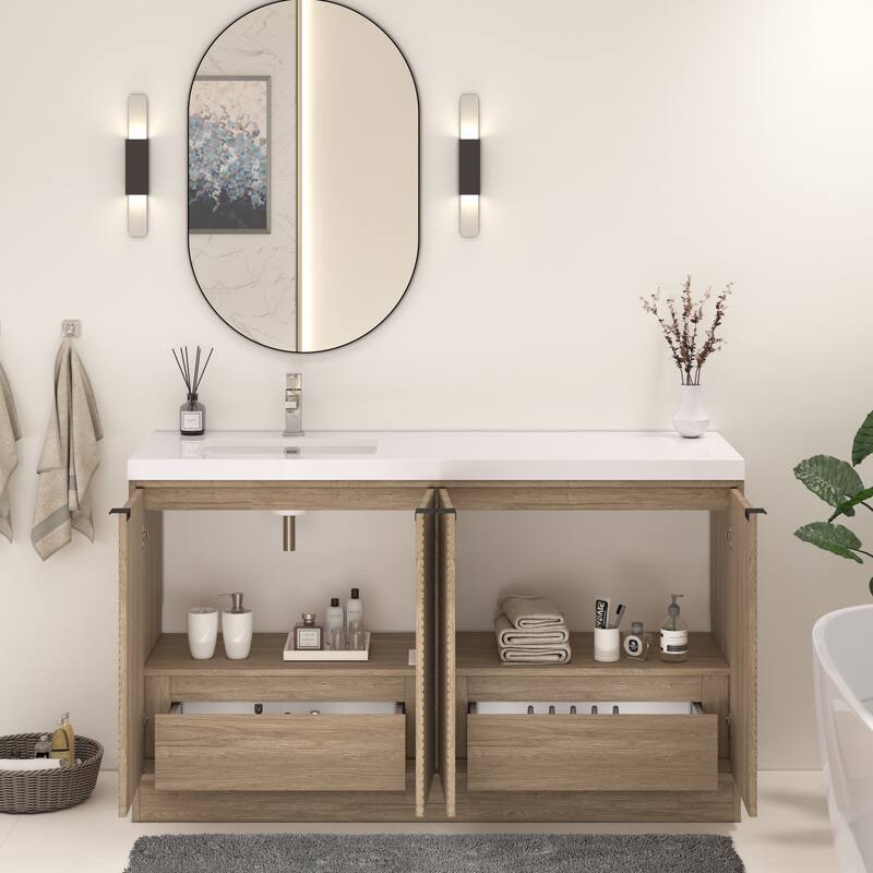 Milano 60" Freestanding Bathroom Vanity with Left White Sink