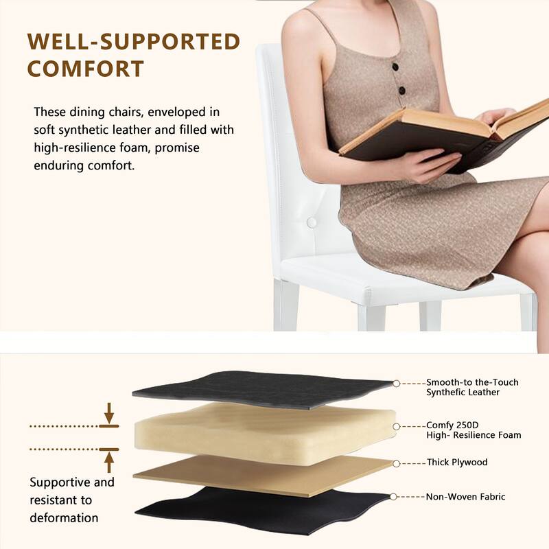 Set Of 4, PU Dining Chairs: Ergonomic Buckle Backrest, 35 Inches High, Golden Metal Legs, Combines Comfort And Texture