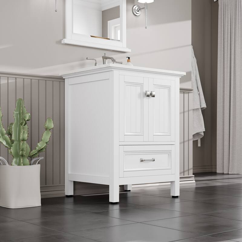 Britney 24 in. Single Sink Bath Vanity with Carrara Quartz Top and Undermount Porcelain Sink