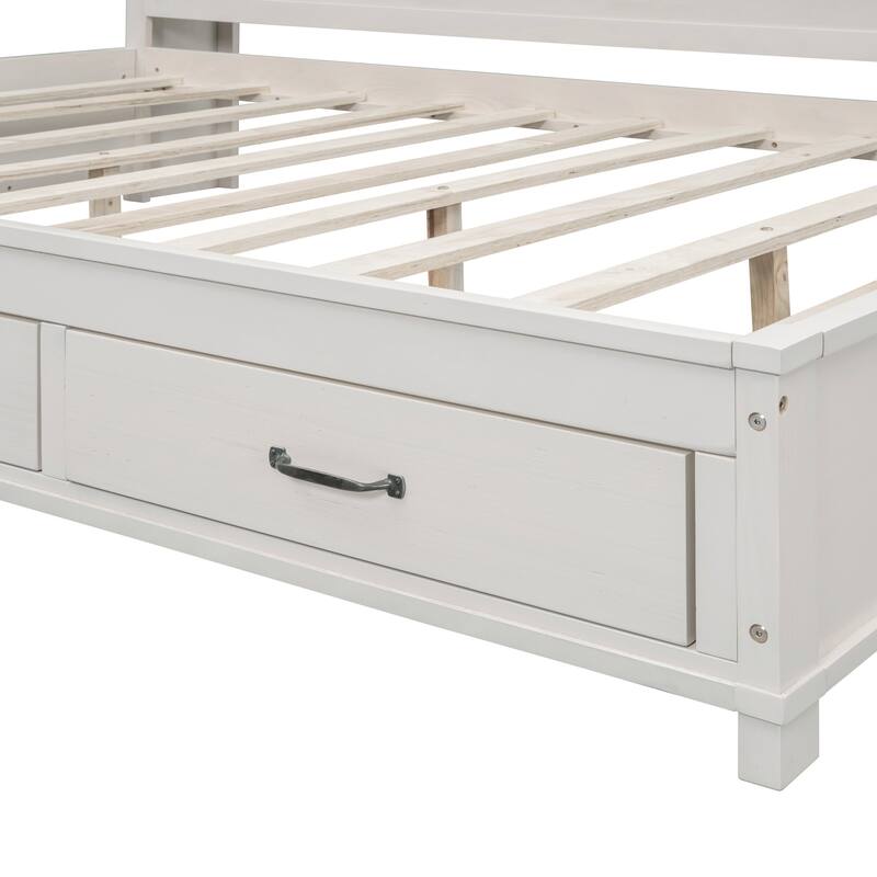 White Full Size Wooden Daybed with Storage Drawers and USB Ports