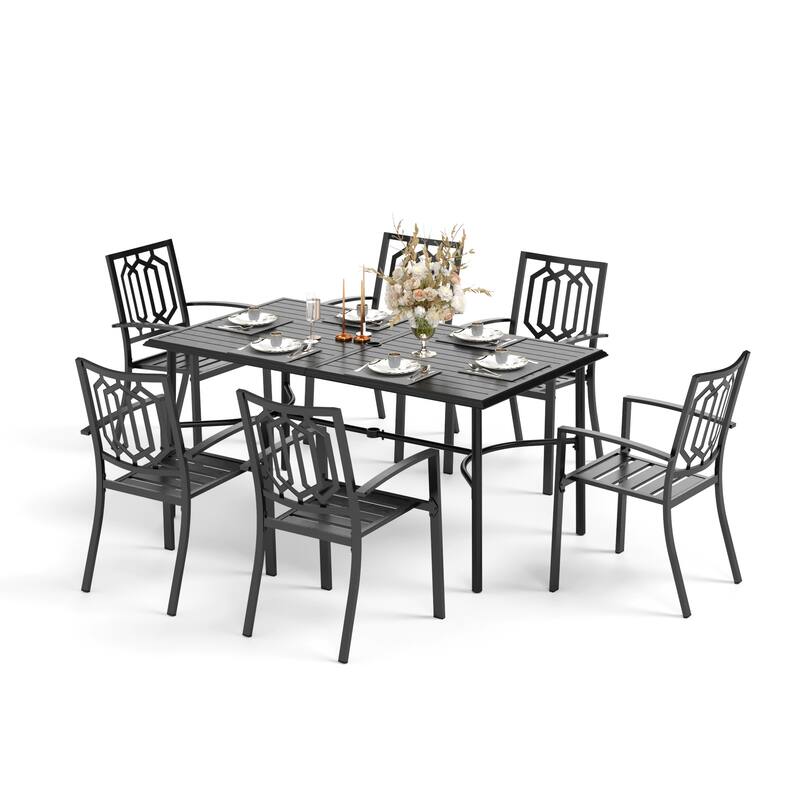 MAISON ARTS 7-Piece Metal Patio Dining Set With 1 Rectangular Table & 6 Stackable Dining Chairs