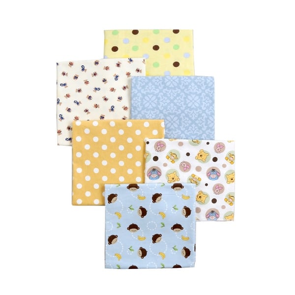 slide 1 of 1, Cozy Line 6-Pack Blue Yellow Sports Bear Mouse Dot Baby Boy Cotton Flannel Receiving Blankets