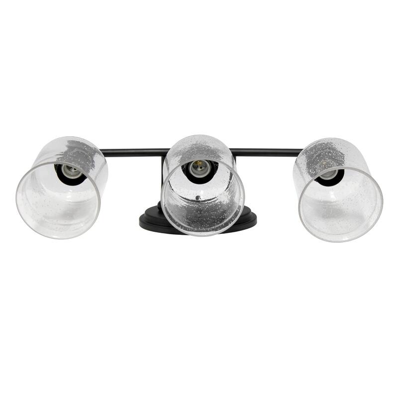 Modern 3-Light Vanity Wall Sconce - Metal & Glass Uplight Downlight - Bathroom, Hallway, Entryway Decor - Black Finish - 6.5