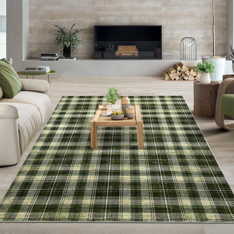 Garvee Earthy Plaid Soft Low Pile Foldable Area Rug