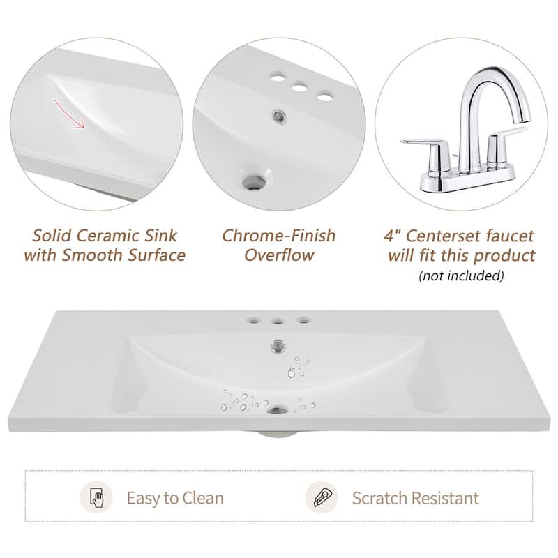 36" Bathroom Storage Wood Vanity Cabinet with Ceramic Sink and Shelf