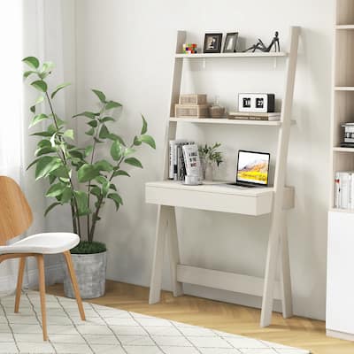 2-Tier Ladder Shelf Desk Freestanding Computer Desk with Storage Shelf