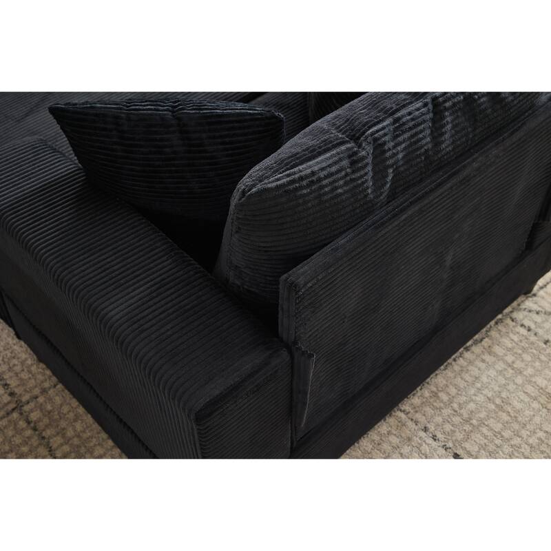 Chaise Lounge Chair with Removable Ottoman, Modern Accent Armchair Corduroy Sleeper Sofa Chair with Pillows for Living Room