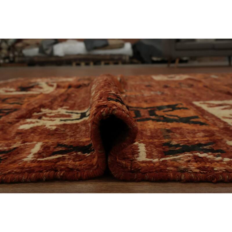 Hand Knotted Oriental 100% Wool Carpet Modern Tribal Oranges & Rust Moroccan Area Rug - 10' 0'' X 6' 8''