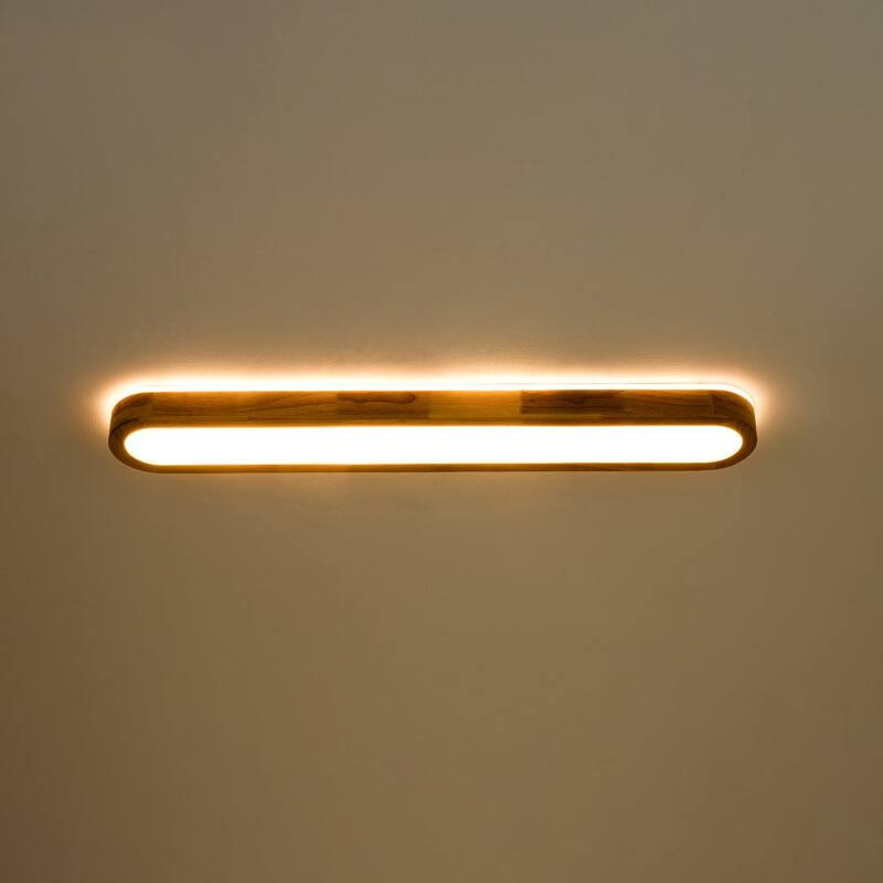 Rustic Wooden Long Oval Dimmable LED Flush Mount Ceiling Light 37.4in